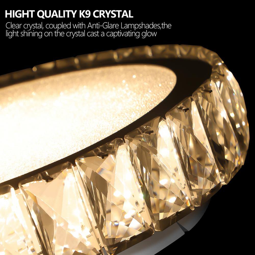 1-Light Dimmable Integrated LED Chrome Crystal Semi-Flush Mount Chandelier for Dining Room - Hercitys