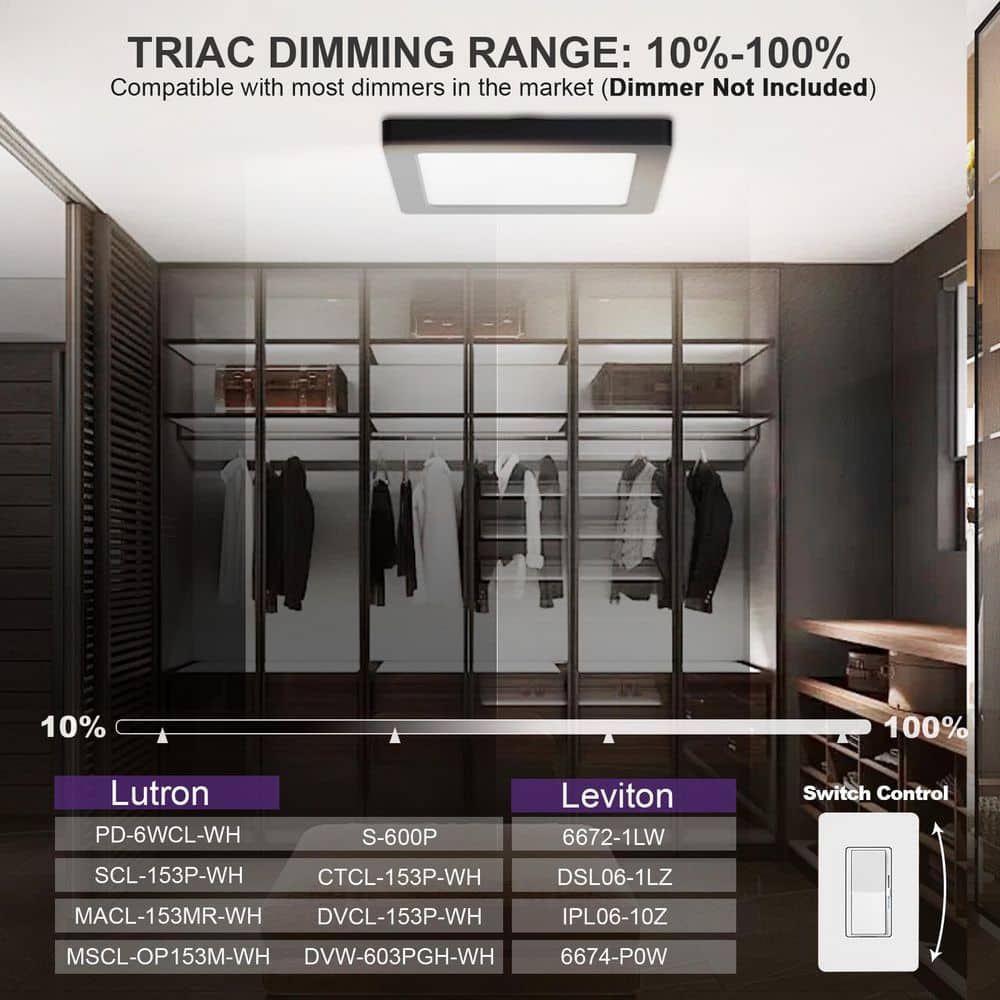 12 in. Black Square New Ultra-Low Profile Integrated LED Flush Mount Ceiling Light 3000K-5000K 3CCT Selectable - Hercitys