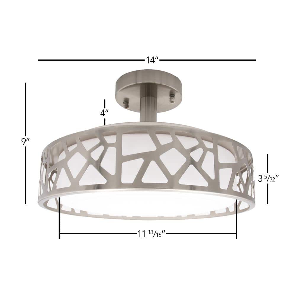 14 in. 1-Light Satin Nickel LED Interior Semi-Flush Mount Ceiling Light - Hercitys