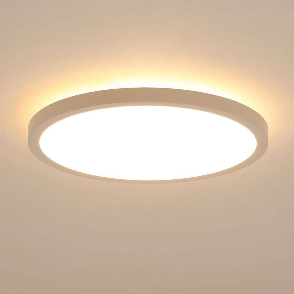 17 in. 24-Watt Modern Matte Black Integrated LED Flush Mount with White Acrylic Shade for Bedroom Black and Gold - Hercitys
