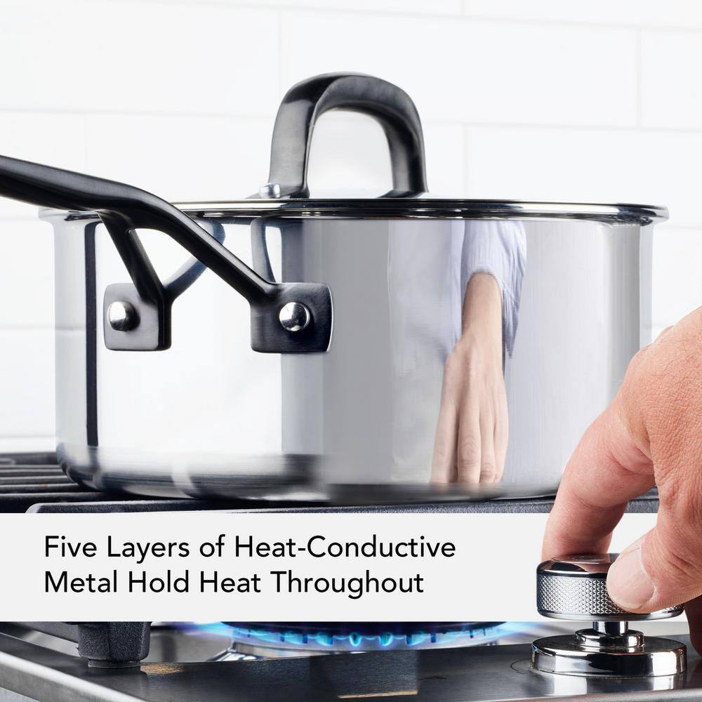 5-Ply Clad Stainless Steel 3 qt. Stainless Steel Saucepan Silver with Lid - Hercitys