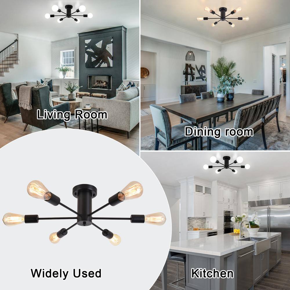 21.84 in. 6-Light Black Sputnik Transitional Flush Mount Ceiling Lights - Hercitys