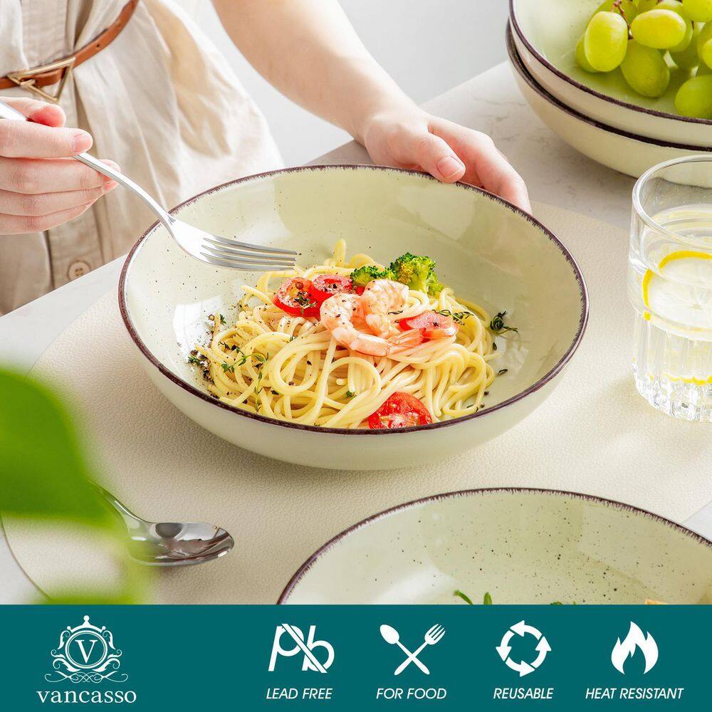 45 fl. oz. Cream Stoneware Pasta Bowls Set of 4 Serving Bowls Soup Bowls Salad Bowls - Hercitys