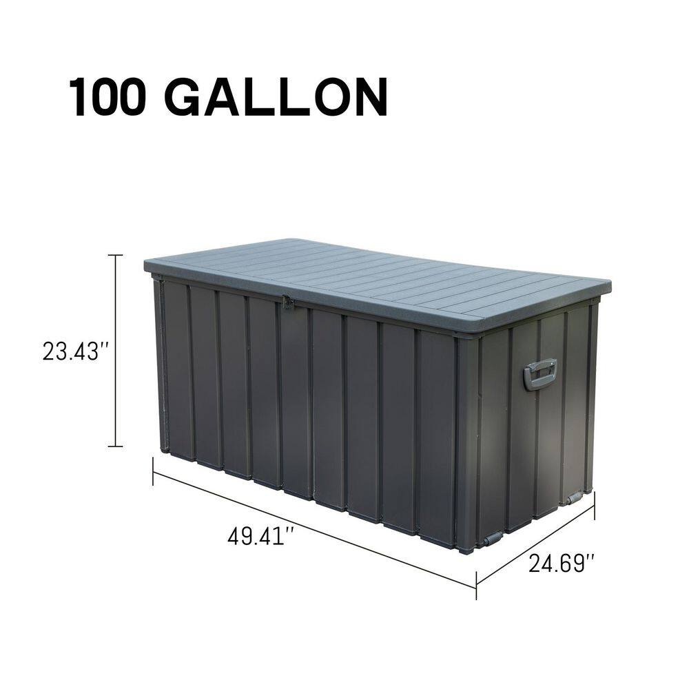 100 Gal. Dark Gray Steel Outdoor Waterproof Lockable Storage Deck Box - Hercitys