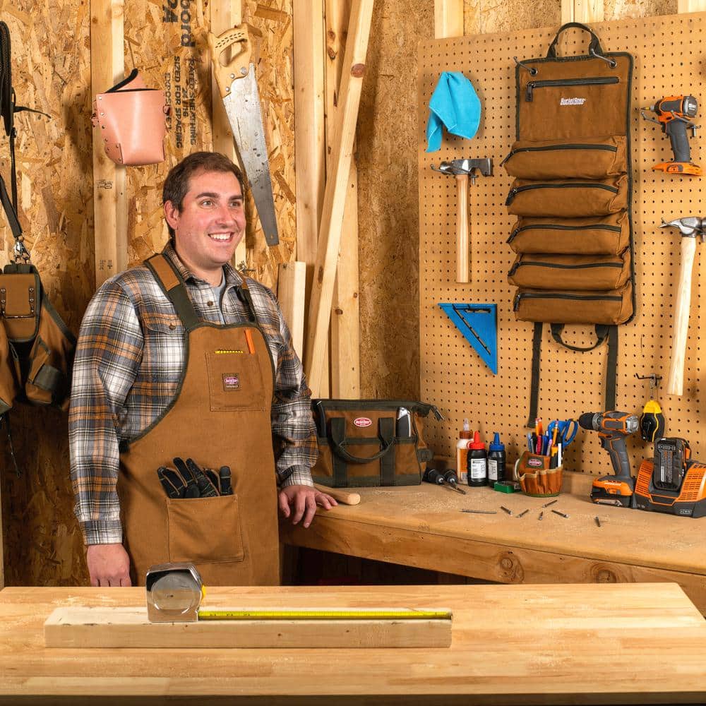 27 in. Super Tool Roll with 6 Zippered Pockets in Brown - Hercitys