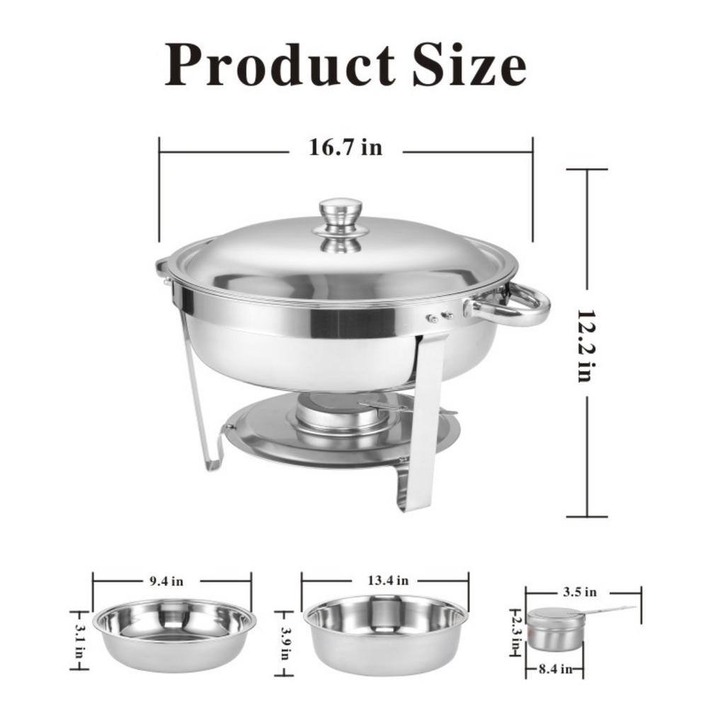 5 QT Silver Stainless Steel Round Buffet Catering Dish (Set of 2) - Hercitys