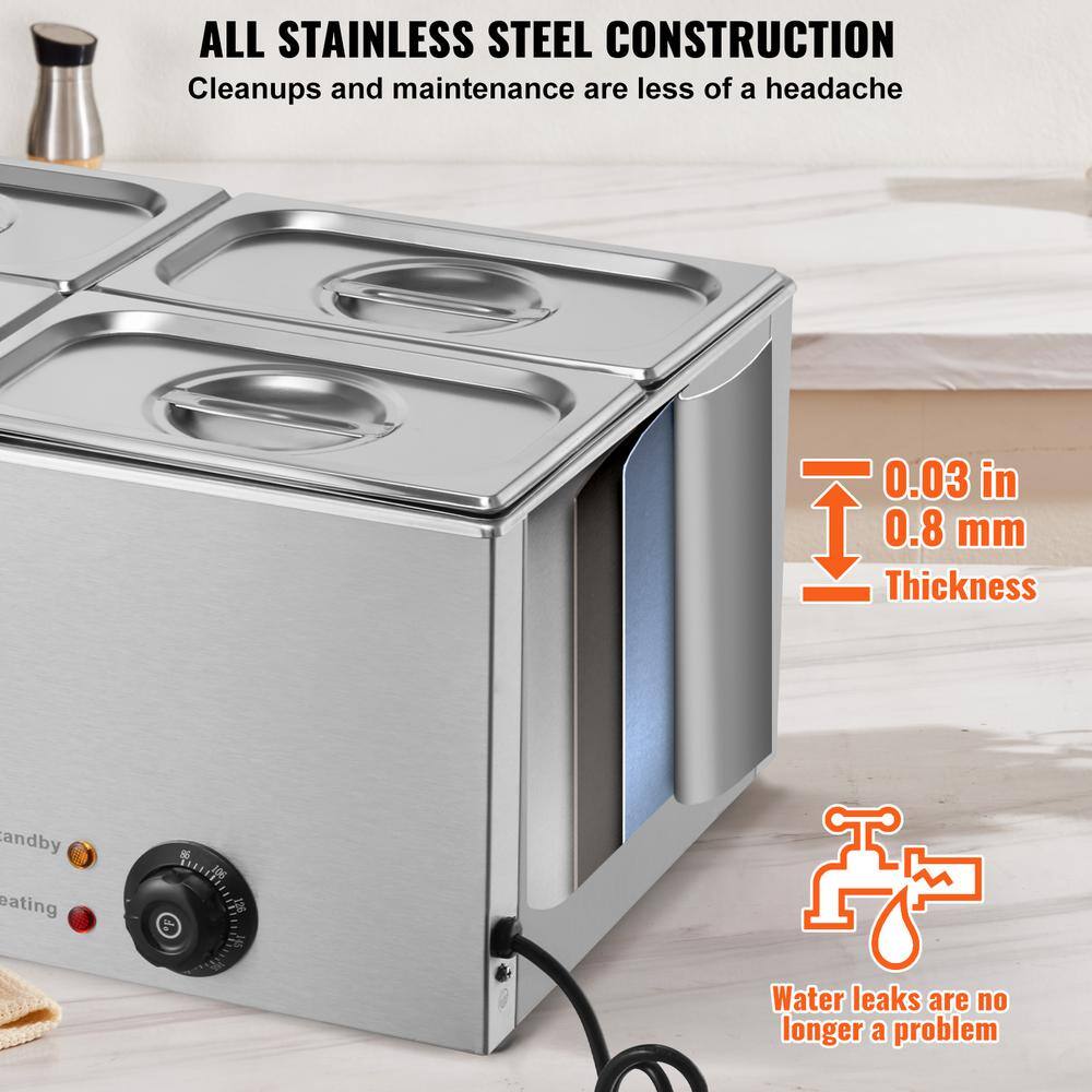 4-Pan Commercial Food Warmer, 15.9QT. Electric Steam Table, 1200W Professional Countertop Stainless Steel Buffet - Hercitys