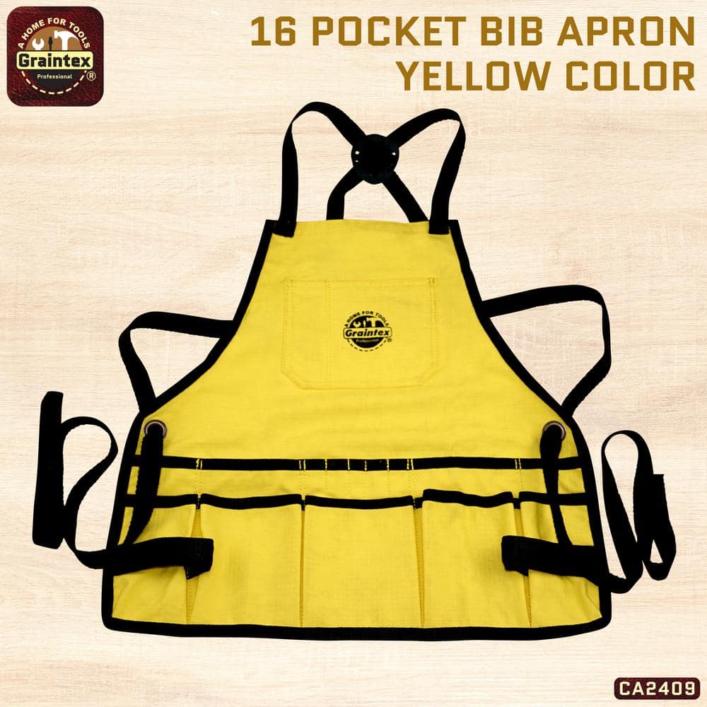 16-Pocket Rip-Stop Canvas Yellow Bib Apron - Hercitys