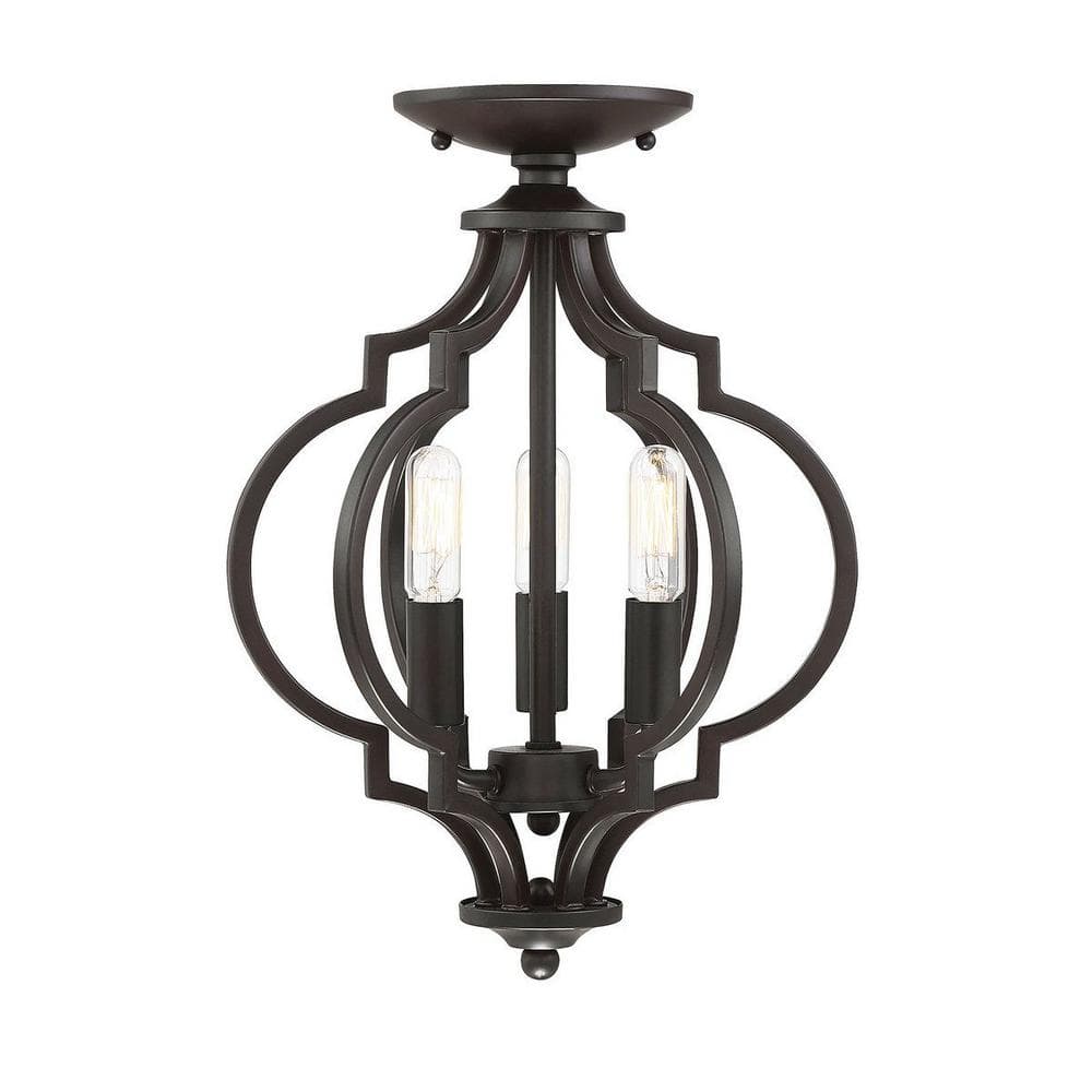 11 in. W x 16 in. H, 3-Light Ceiling Light in Oil Rubbed Bronze Semi- Flush Mount - Hercitys