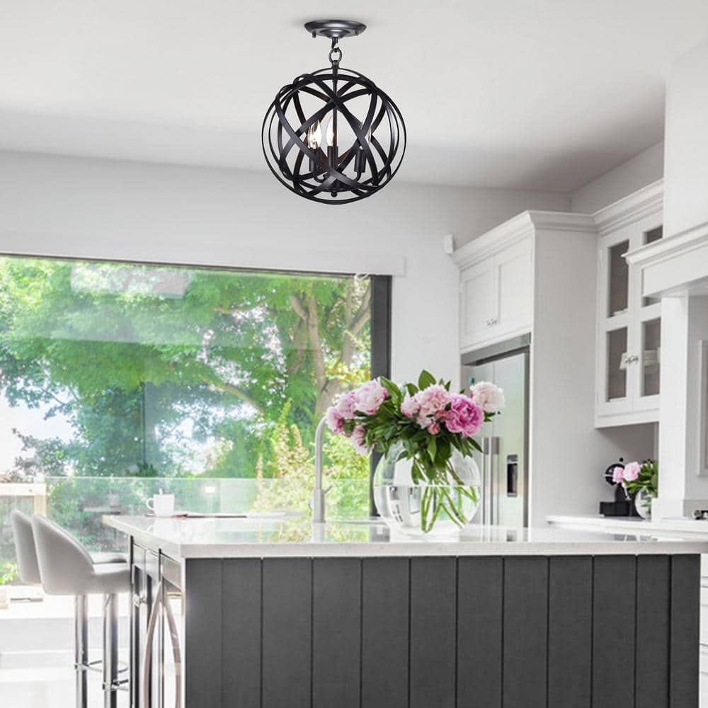 12.6 in. 3-Light Black and Brown finish Semi-Flush Mount Chandelier - Hercitys