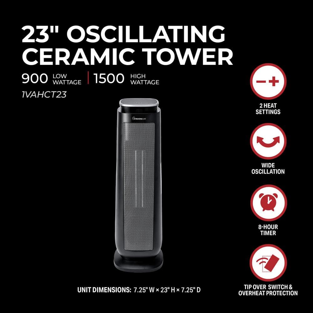 23 in. 1500-Watt/900-Watt Electric Oscillating Digital Ceramic Tower Heater - Hercitys