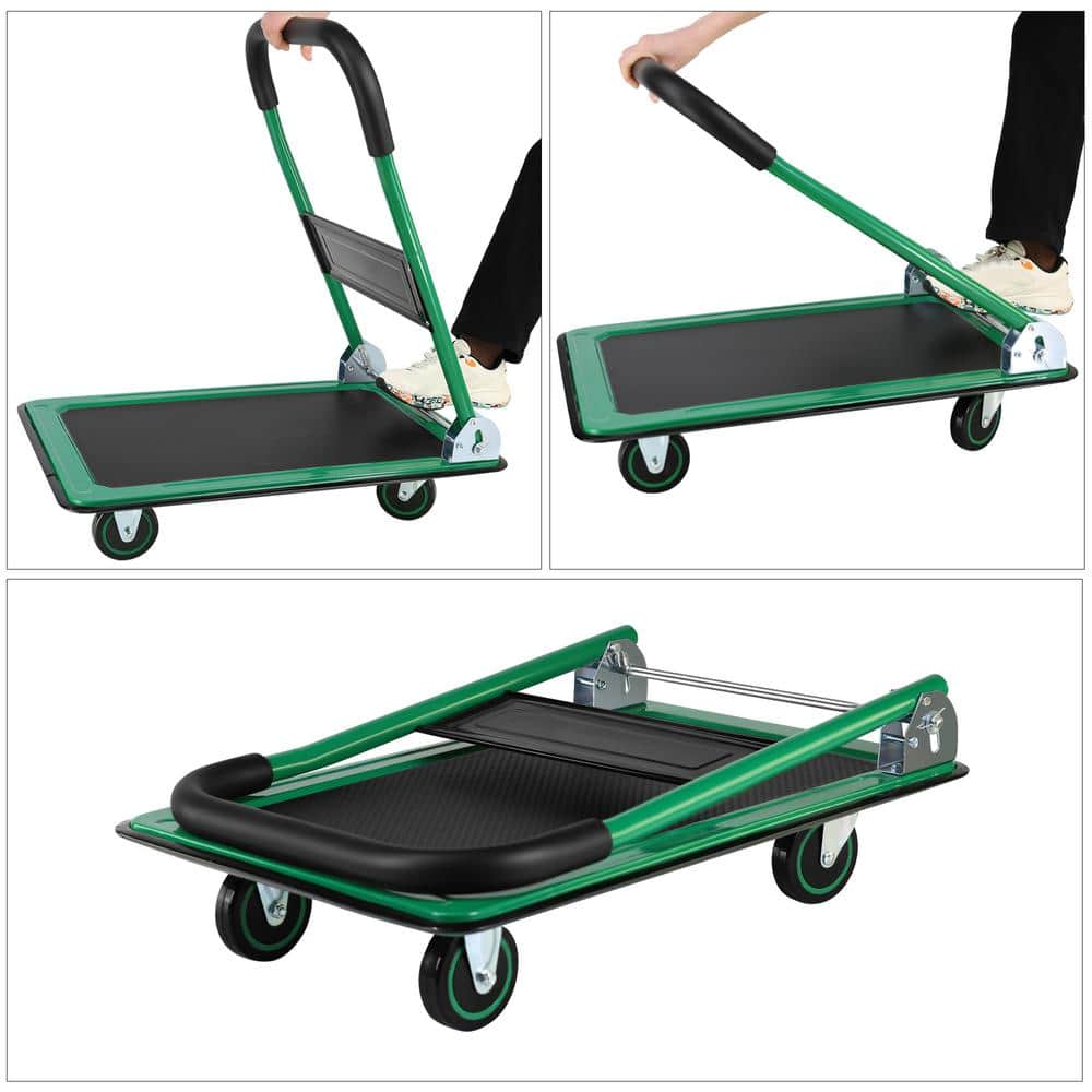 360 lbs. Capacity Easy-Move Foldable Metal Push Cart with 2 x Fixed and Wheels 2 x 360° Wheels - Hercitys