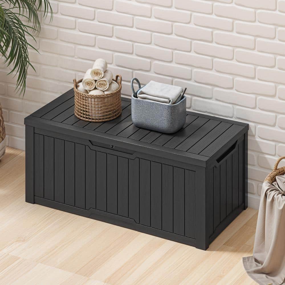 120 Gal. Outdoor Patio Deck Box, Large Weatherproof Resin Storage Box, Black - Hercitys