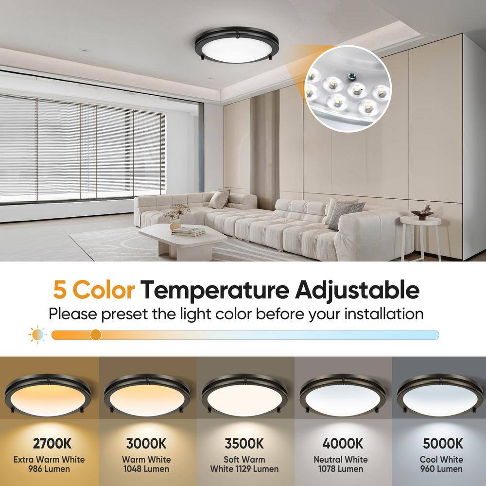 12 in. 15-Watt Oil Rubbed Bronze 5CCT Dimmable Integrated LED Flush Mount Ceiling Light with White Acrylic Shade 2-Pack - Hercitys