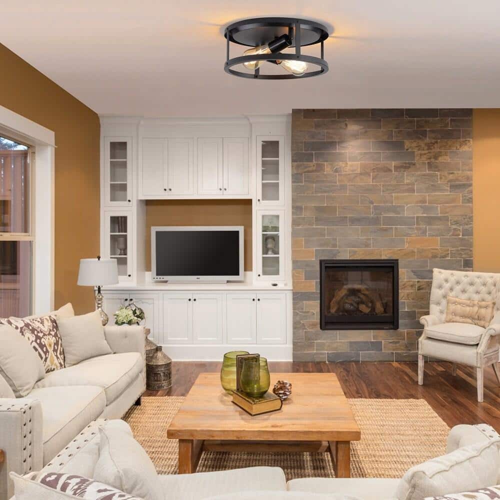 12.7 in. 2-Light Farmhouse Black Flush Mount Ceiling Light with No Bulbs Included (2-Pack) - Hercitys