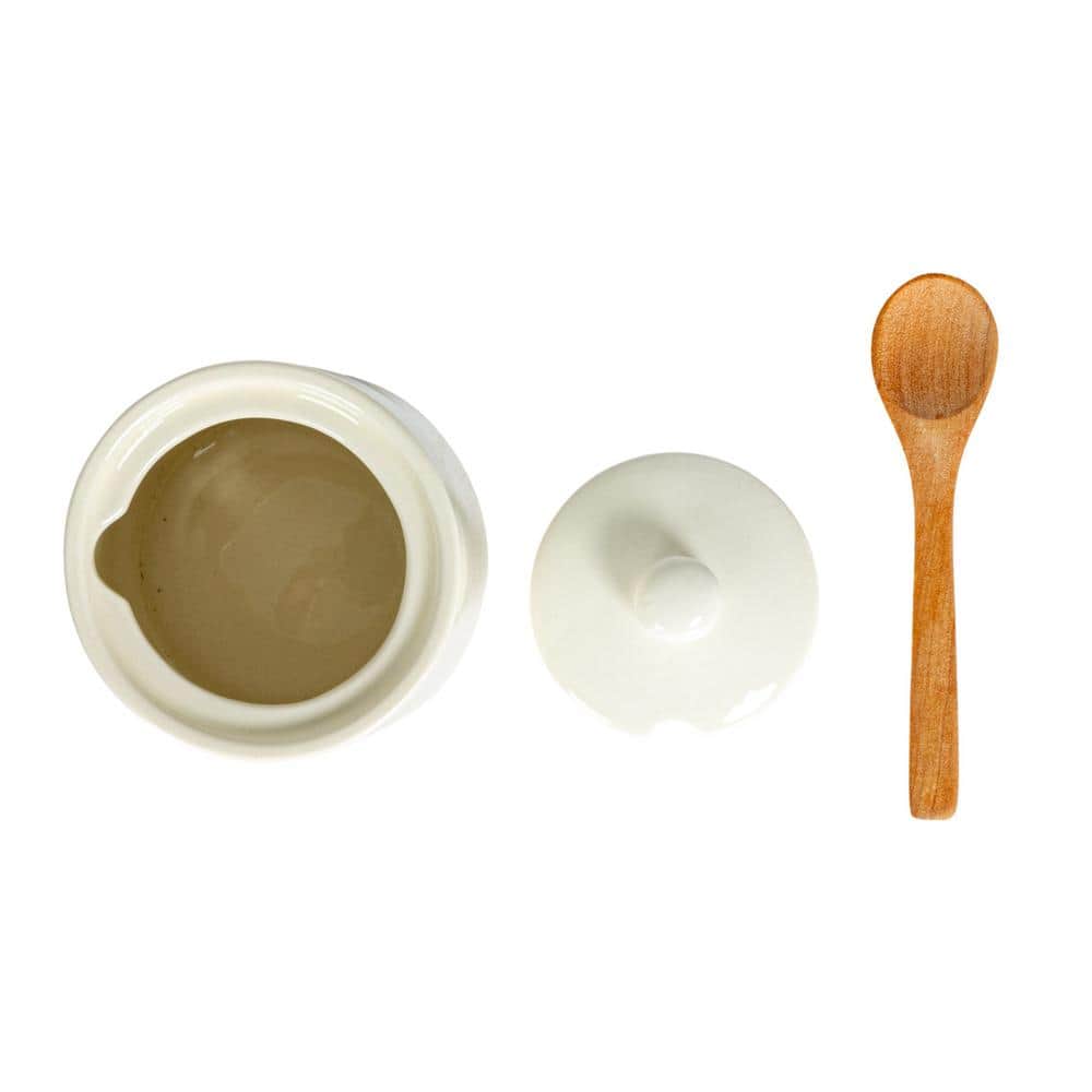 12 fl. oz. White Stoneware Creamer and Sugar Pot with Bamboo Spoon (Set of 2) - Hercitys