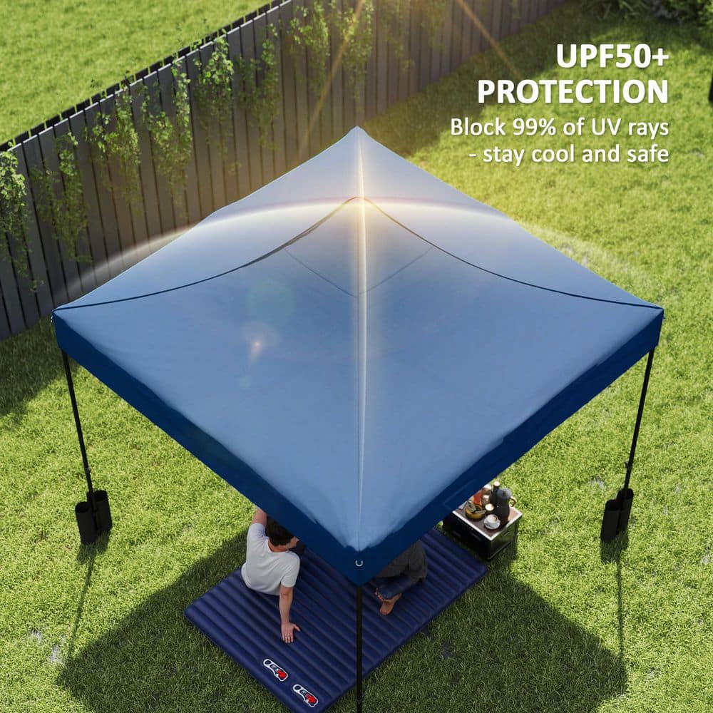 10 x 10 ft. Canopy Replacement Cover with 4-Weight Bags 8-Drainage Holes, UPF50+ Canopy Replacement Top, Navy Blue - Hercitys