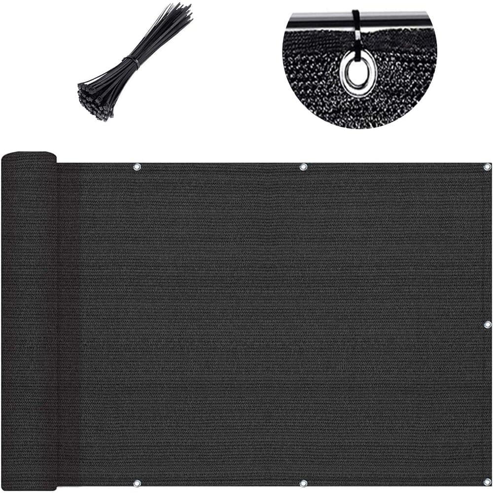 36 in. HDPE Black Plastic Balcony Privacy Fence with UV Protection Garden Fence, 90% Shade Netting - Hercitys