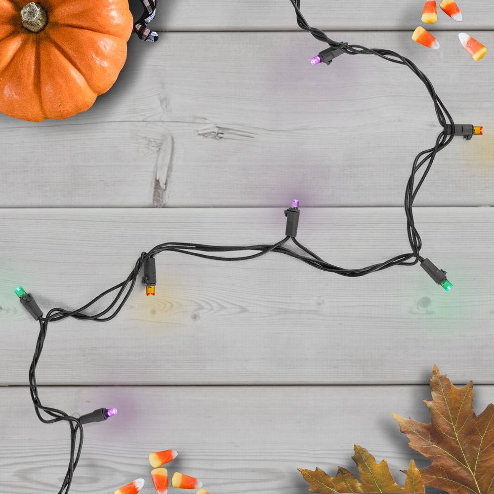 50-Count Purple Green and Orange LED Christmas Lights 16 ft. Black Wire - Hercitys