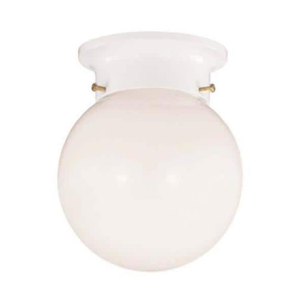 5 in. W x 7.13 in. H 1-Light White Flush Mount Ceiling Light with Globe-Shaped White Opal Glass Diffuser - Hercitys
