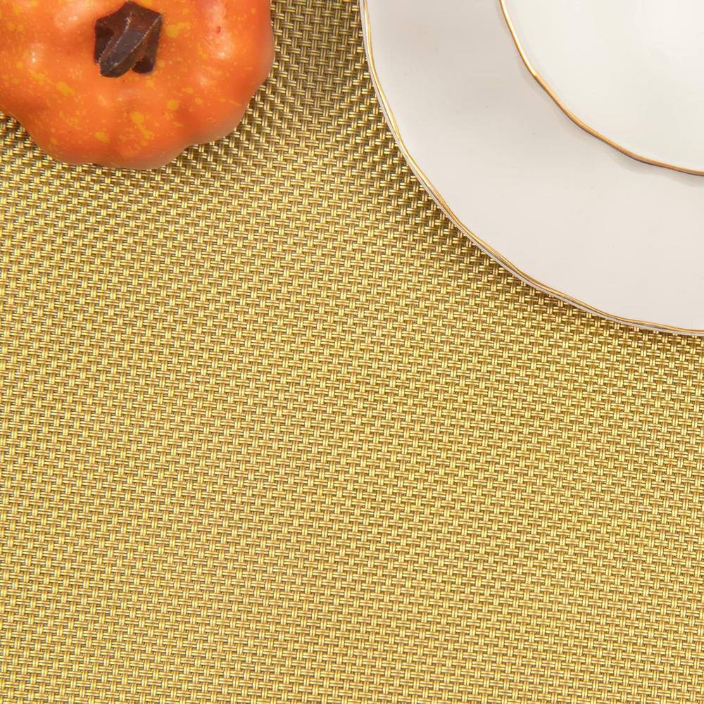 17.7 in. x 11.80 in. Gold Polyester Wedge Placemat Non-Slip Heat Resistant Woven Vinyl Table Mats (Set of 4) - Hercitys
