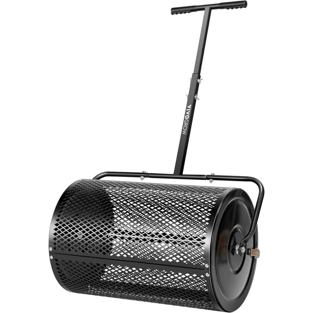 132 lbs. 24 in. Steel Compost Spreader with Adjustable T-Shaped Handle in Black - Hercitys