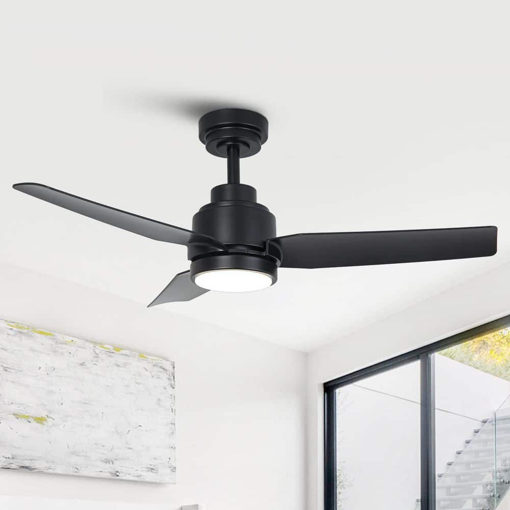 42 in. Indoor Integrated LED Matte Black Dimmable Ceiling Fan with Light DC Motor and Remote Control - Hercitys