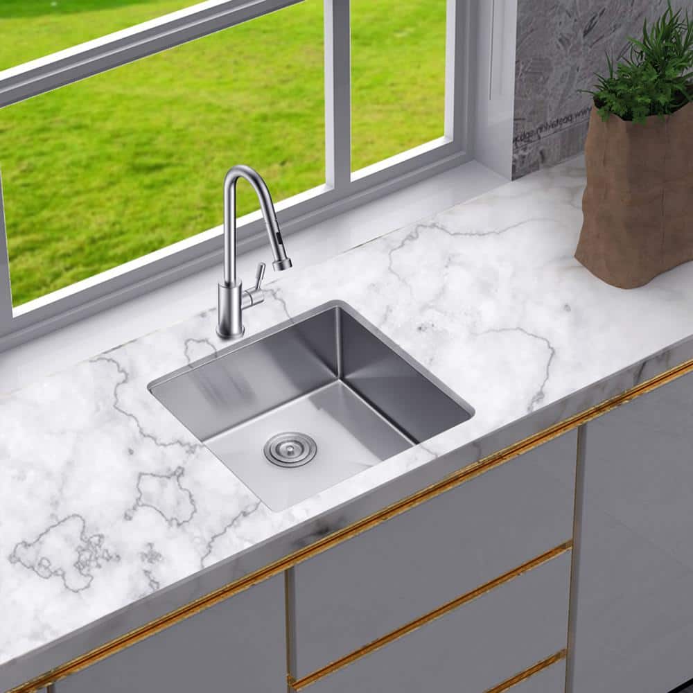 23 in. L x 18 in. W Undermount Single Bowl 16-Gauge Stainless Steel Kitchen Sink in Brushed Nickel - Hercitys