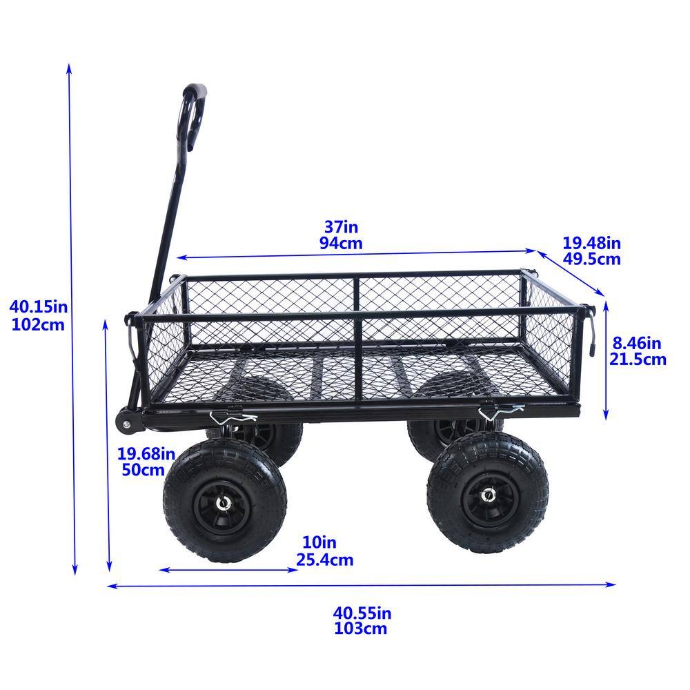 4 cu. ft. Black Metal Wagon Cart Garden Cart - Hercitys