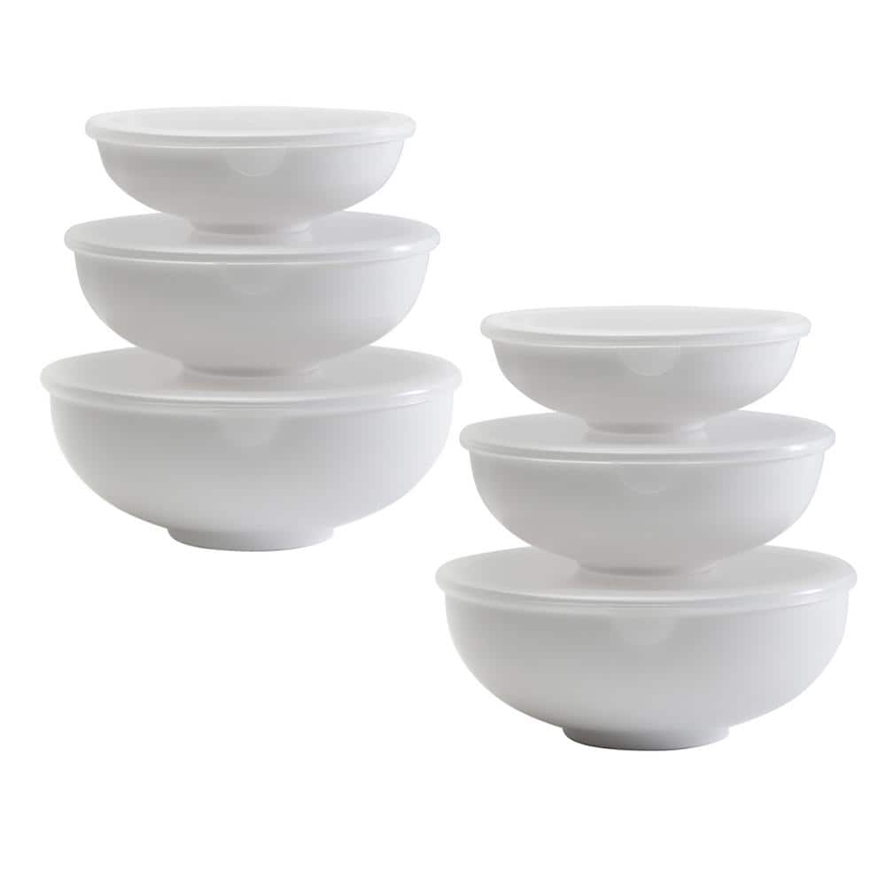 3-White Small Melamine Nesting Prep Bowls with Lids (2-Pack) - Hercitys