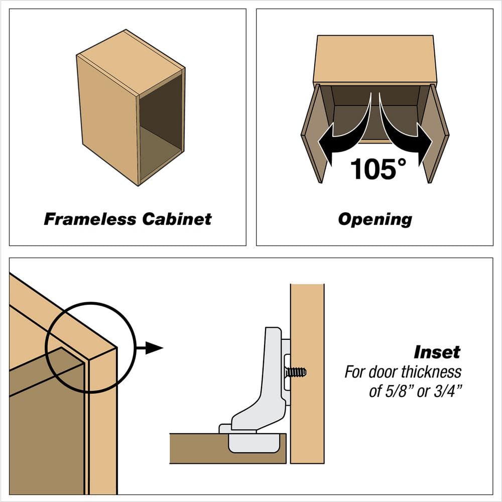 (2-Pack) RCS Series Full Inset 35 mm Soft Close Nickel 105° Frameless Cabinet Hinge - Hercitys