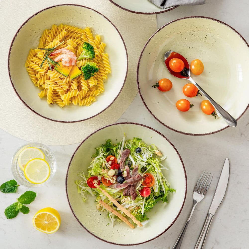 45 fl. oz. Cream Stoneware Pasta Bowls Set of 4 Serving Bowls Soup Bowls Salad Bowls - Hercitys