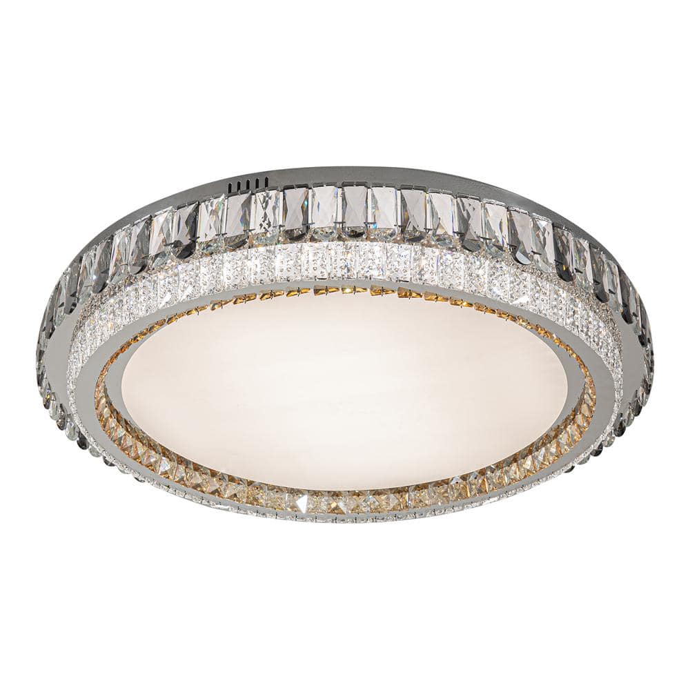 19.68 in. 1-Light Modern Crystal Silver 3-color Selectable LED Flush Mount Ceiling Light - Hercitys