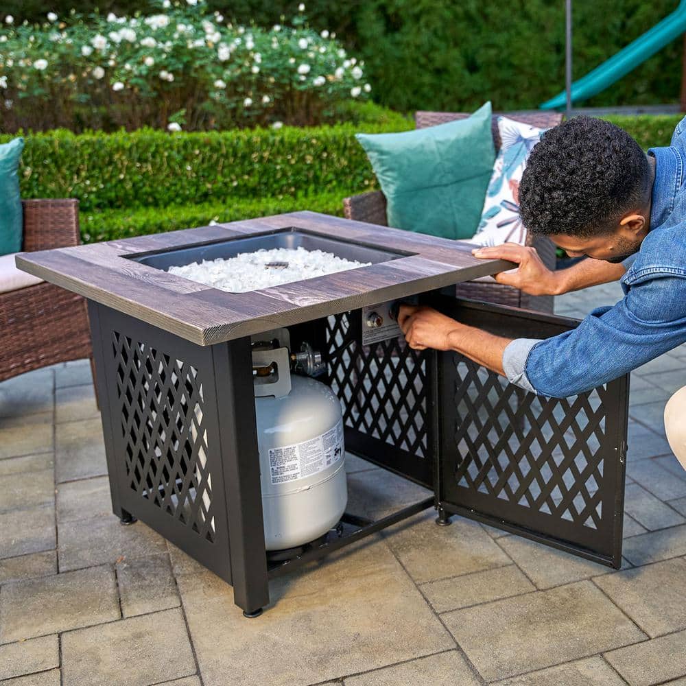 30 in. W x 24 in. H Square Metal Brown and Black Fire Pit Table - Hercitys