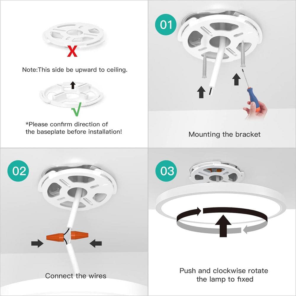12 in. White Dimmable LED Flush Mount Ceiling Light 3000-6500K with Remote and Nightlight Warm White, No Bulb Included - Hercitys