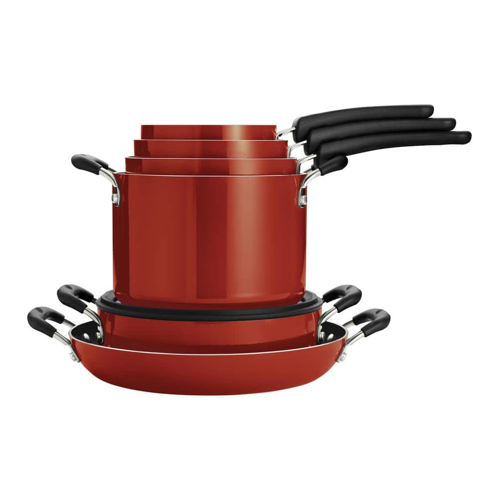 11-Piece Nesting Aluminum Nonstick Cookware Set in Red - Hercitys