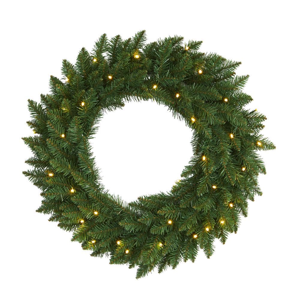 24 in. Pre-Lit Green Pine Artificial Christmas Wreath with 35 Clear LED Lights - Hercitys