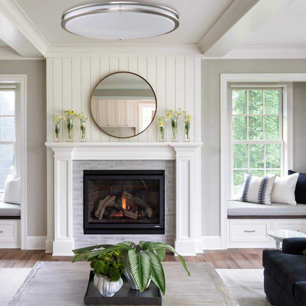 32.5 in. Brushed Nickel Oval 35-Watt Dimmable LED Flush Mount with Opal Acrylic Shades - Hercitys