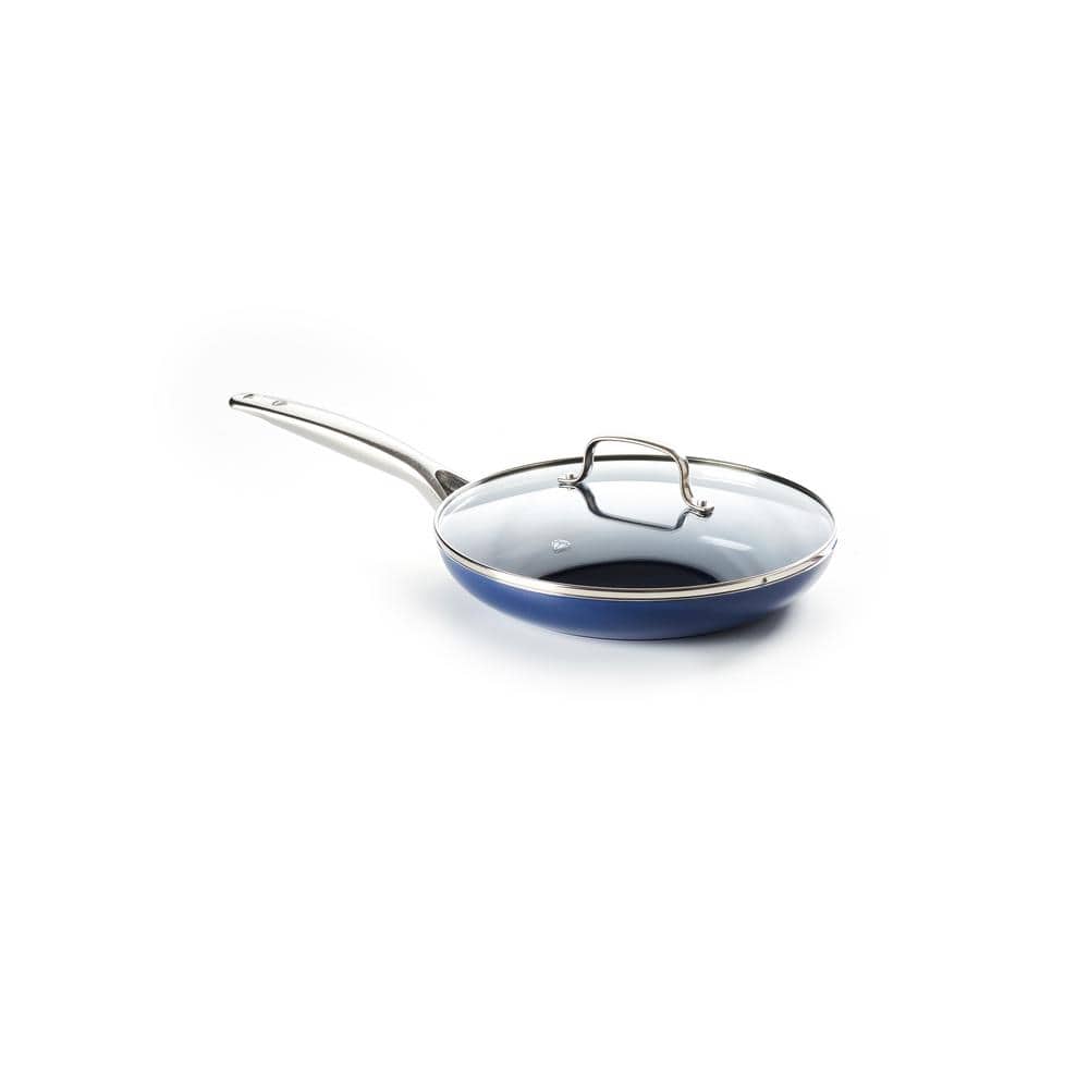 12 in. Aluminum Ceramic Nonstick Frying Pan in Blue with Glass Lid - Hercitys