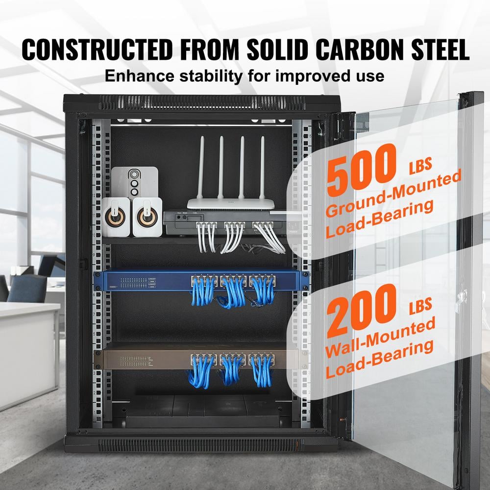 15U Wall Mount Server Cabinet 1-Tier Steel Household Shelving Unit Black (17.7 in. W x 30.3 in. H x 17.7 in. D) - Hercitys