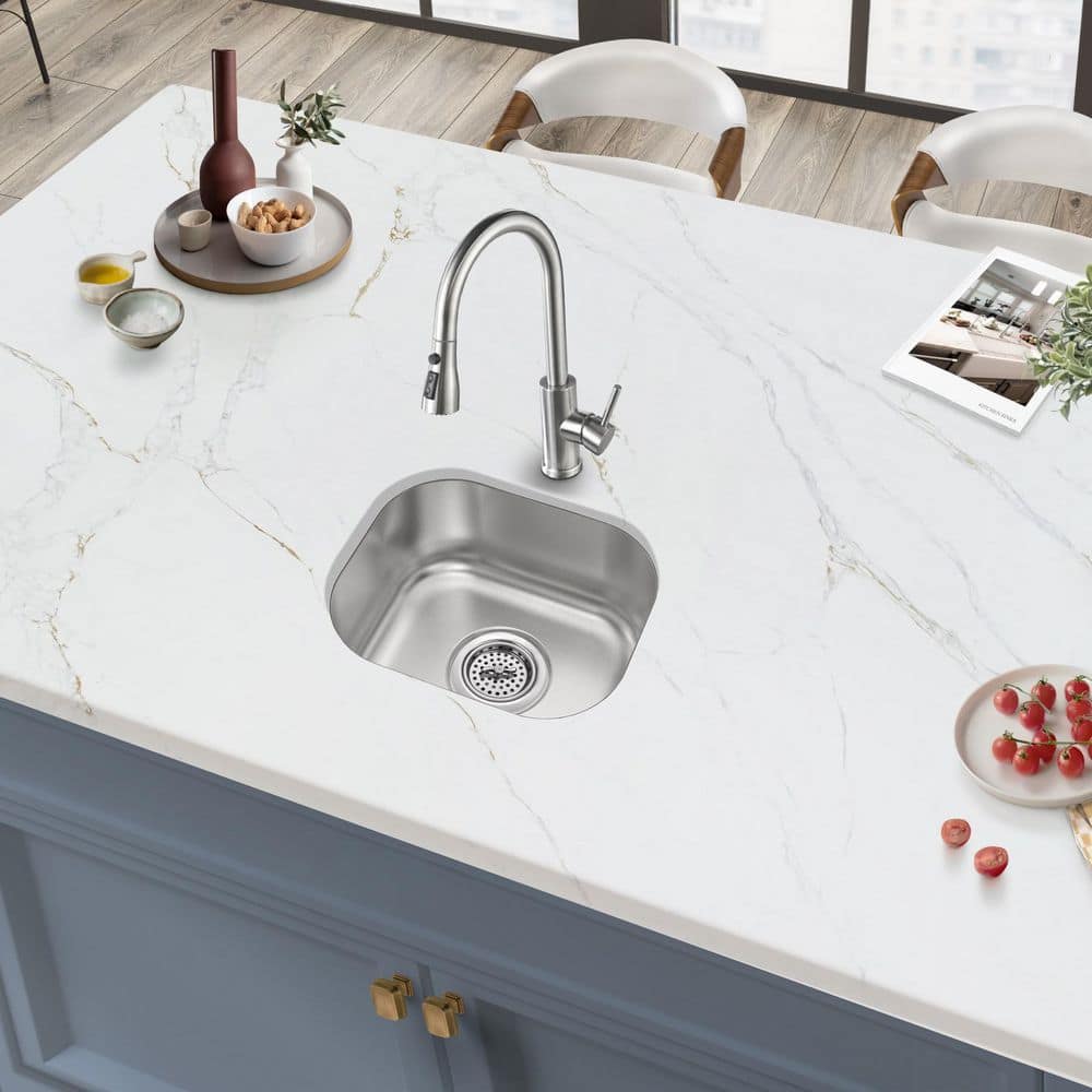 18-Gauge Stainless Steel 15 in. Undermount Single Bowl Bar Sink - Hercitys