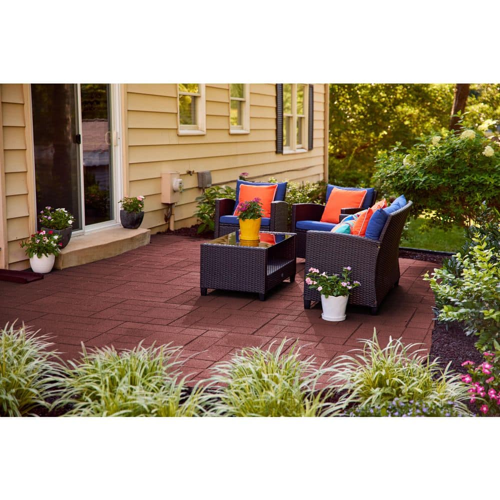 24 in. x 24 in. x 5/8 in. Red Dual-Sided Rubber Paver (4-Pack) - Hercitys