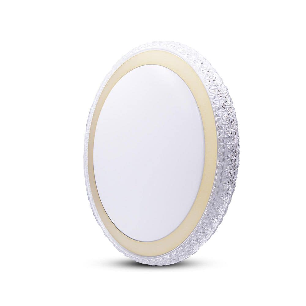 16.1 In. White Flush Mount Ceiling Light with Imitated Crystal Trim, Dimmable LED - Hercitys