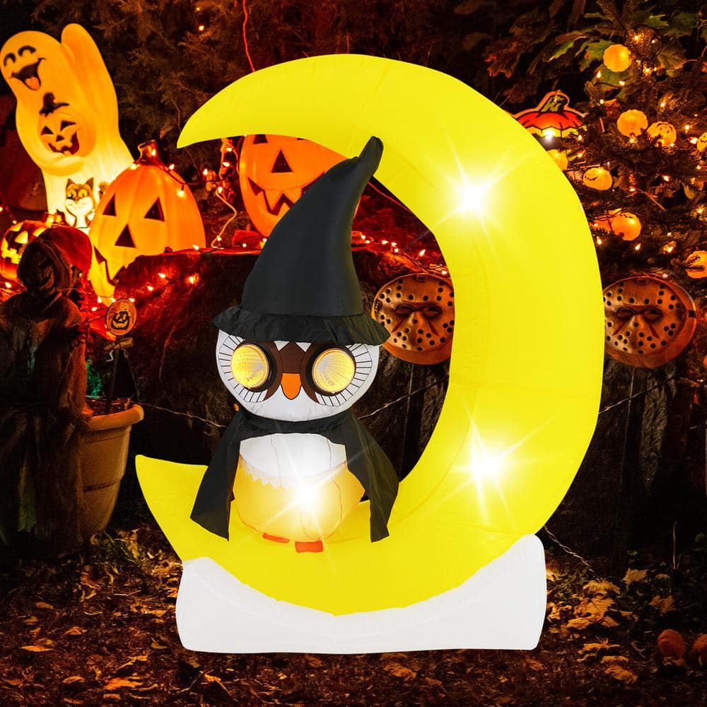 5.1 ft.Inflatable Owl on Moon LED Lighted Halloween Decoration with Large Moon and Wizard Owl - Hercitys