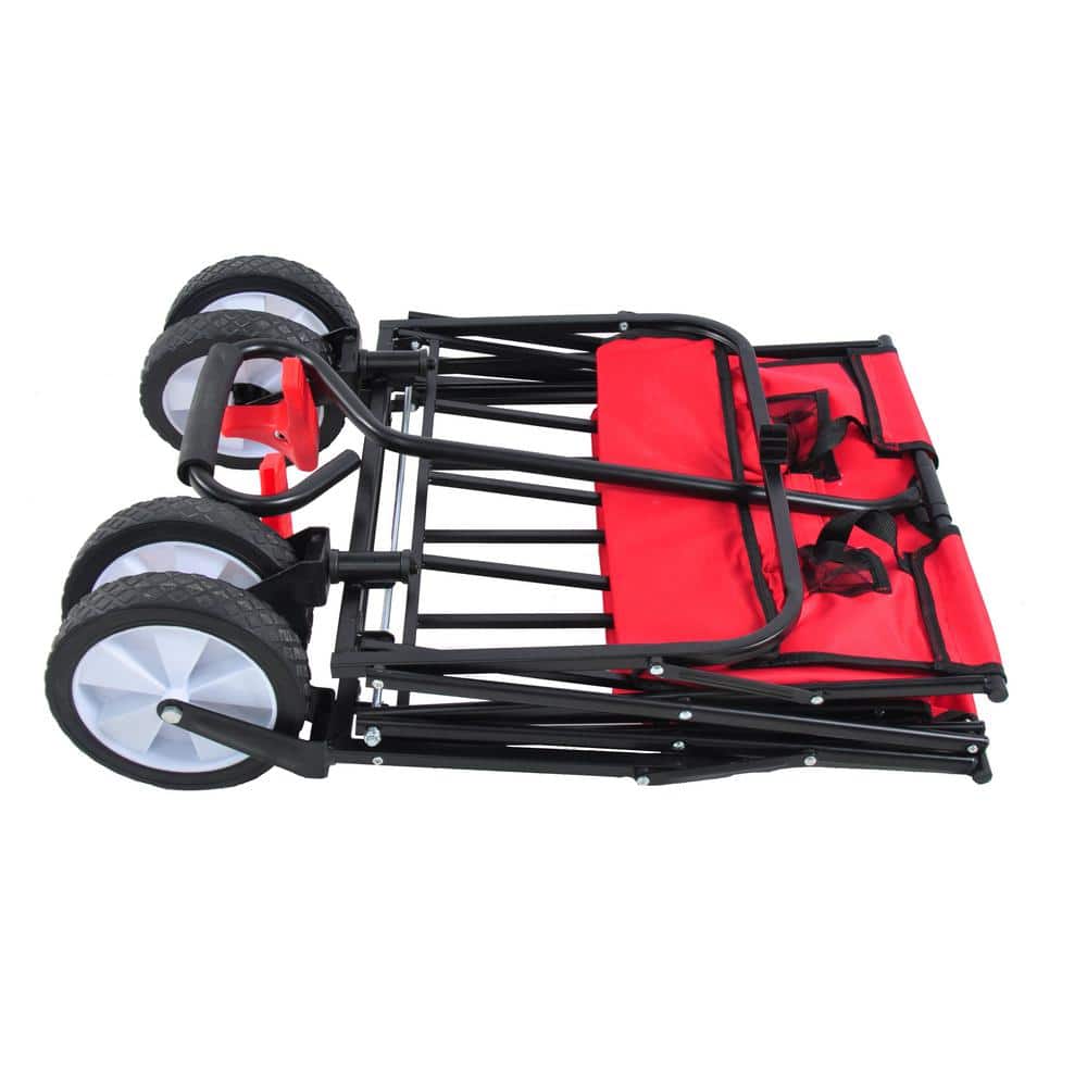 3.6 cu. ft. Oxford Fabric Steel Frame Wagon Heavy-Duty Folding Portable Hand Garden Cart with Universal Wheels in Red - Hercitys