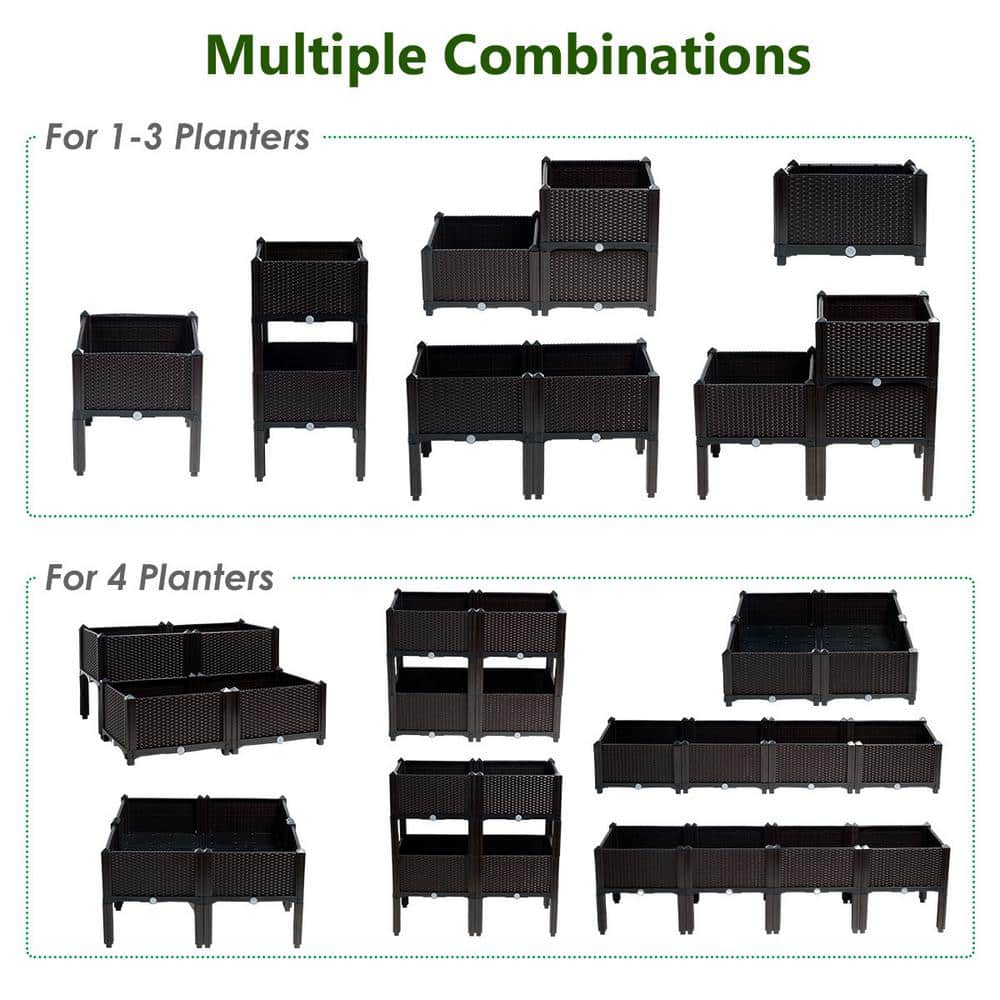 16 in. L x 16 in. W x 17.5 in. H Black Plastic Raised Bed Elevated Flower Vegetable Herb Grow Planter Box (Set of 4) - Hercitys