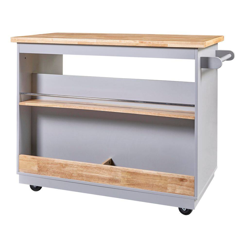 2-Sided Rolling Kitchen Cart with Wheels, Wood Top, Wine and Spice Rack, 2-Drawers, 3-Open Compartments in Blue - Hercitys