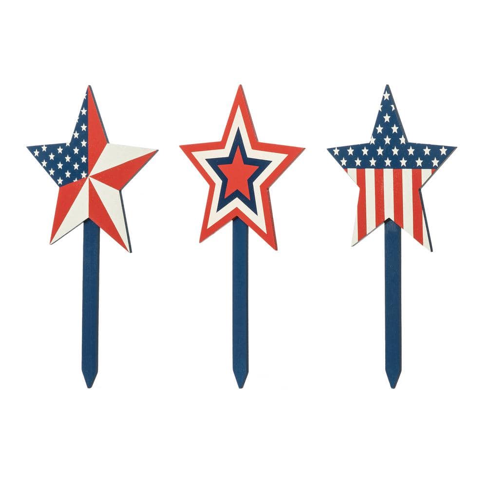 15 in. H Wooden Patriotic Star Yard Stake (Set of 3) - Hercitys