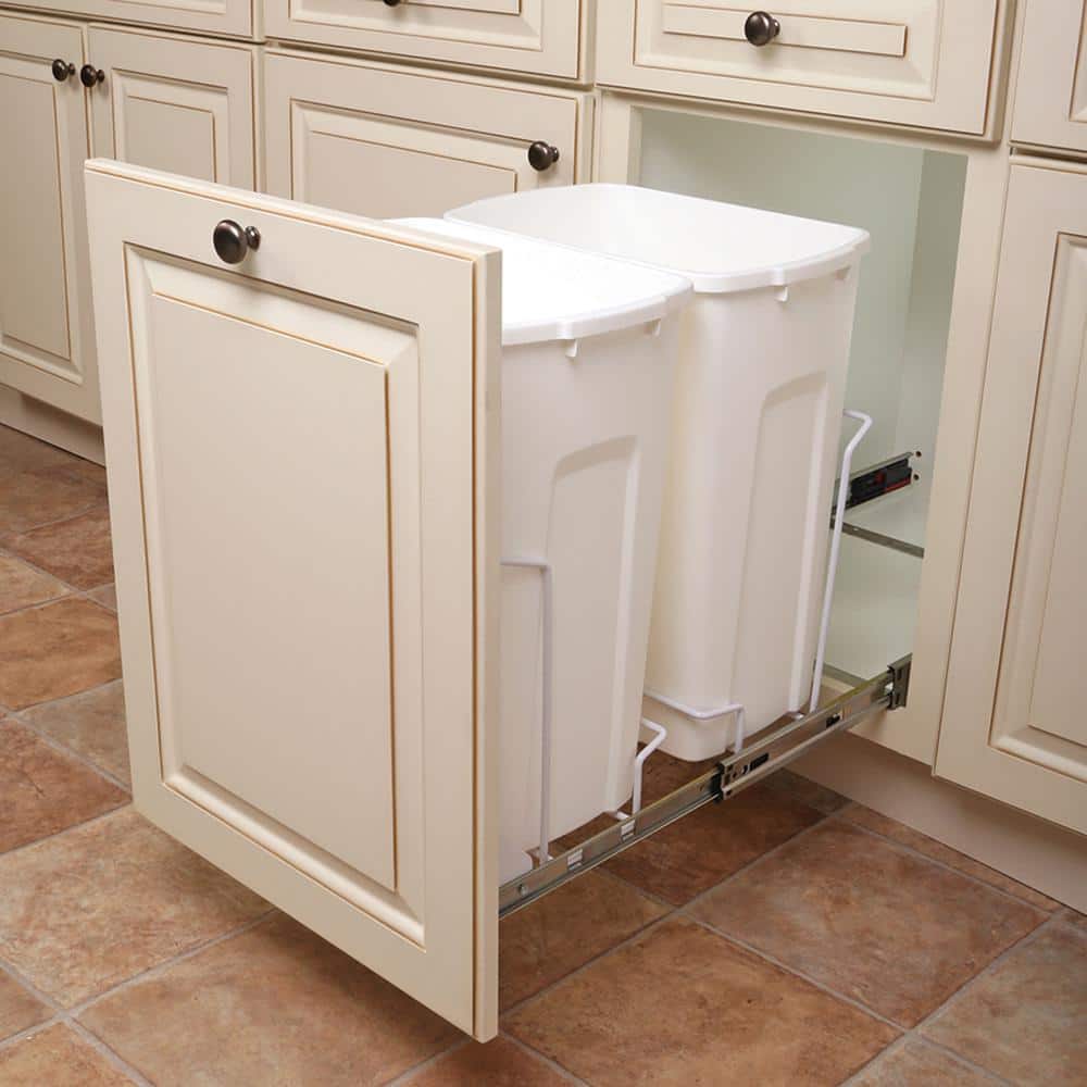 14.375 in. x 22 in. x 18.813 in. 35 Qt. In-Cabinet Double Soft-Close Bottom-Mount Pull-Out Trash Can - Hercitys