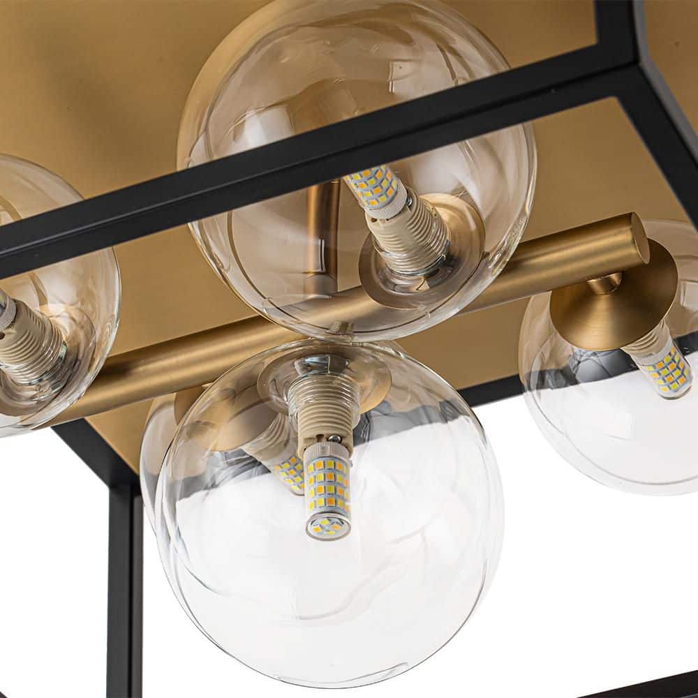 14.17 in. 5-Light Black Gold Modern Farmhouse Open-Caged Flush Mount Close to Ceiling Light with Clear Glass Shade - Hercitys